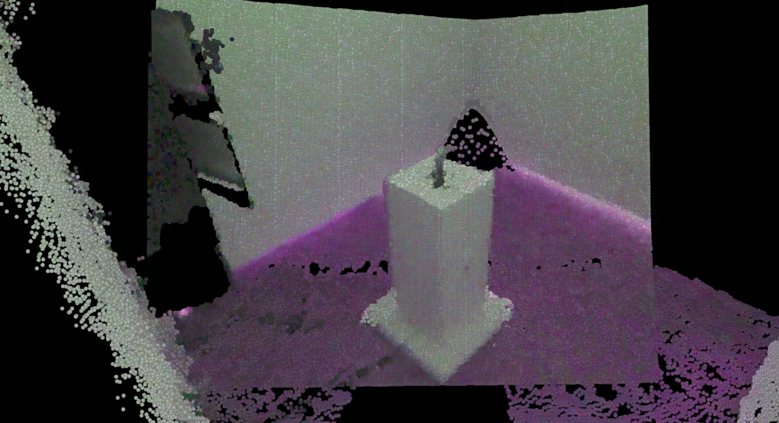 Merged point cloud of the gallery corner with a white plinth