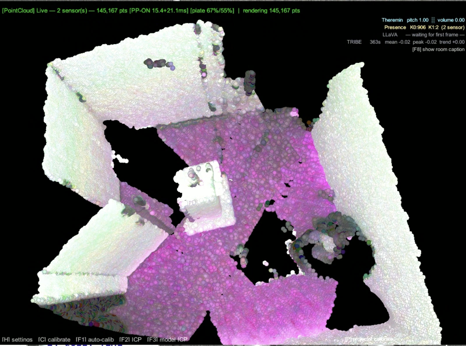 Top-down merged point cloud with the live system read-out